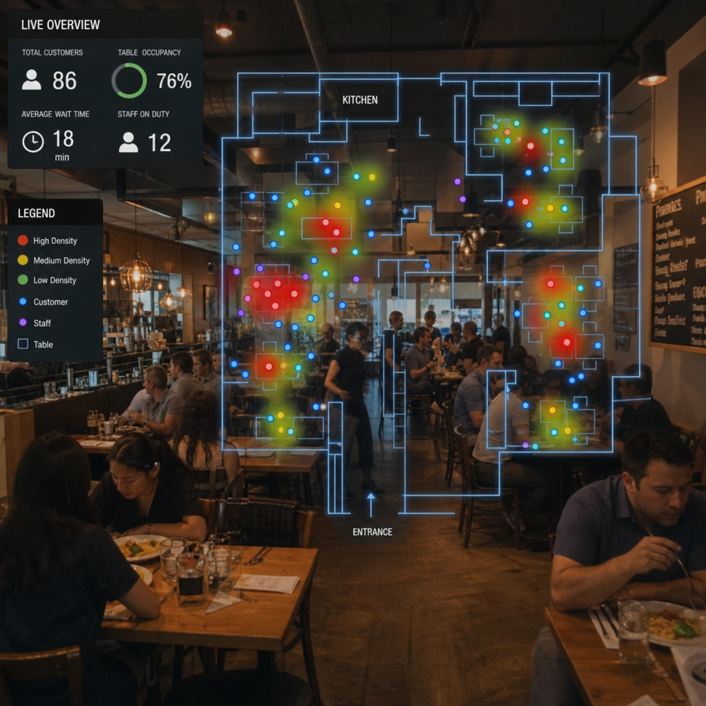 Restaurant location analysis tool dashboard showing geospatial site selection and demographic heat maps