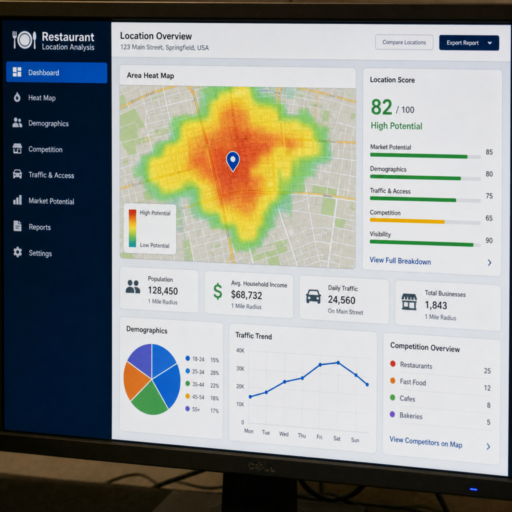 GIS restaurant site selection software mapping competitor density and demographic overlays