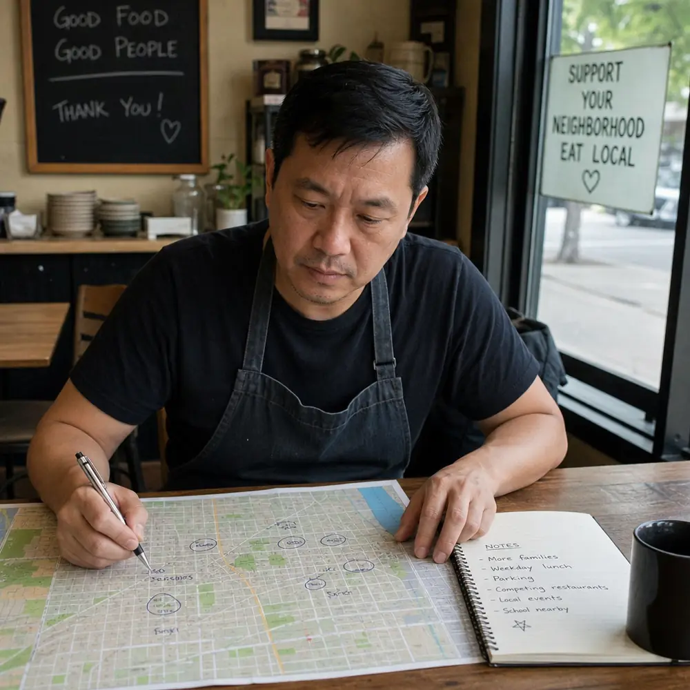 Restaurant visibility, parking access, and site selection evaluation