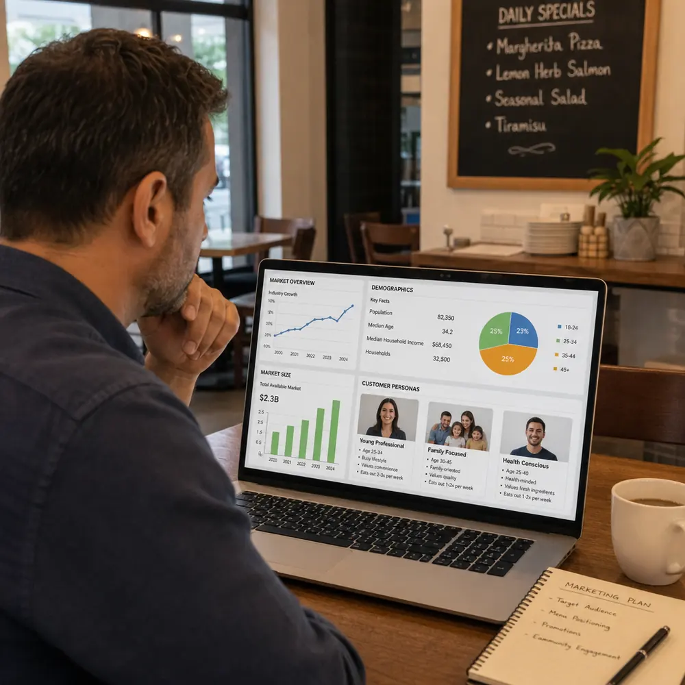 Developing restaurant customer personas through market research and demographic analysis