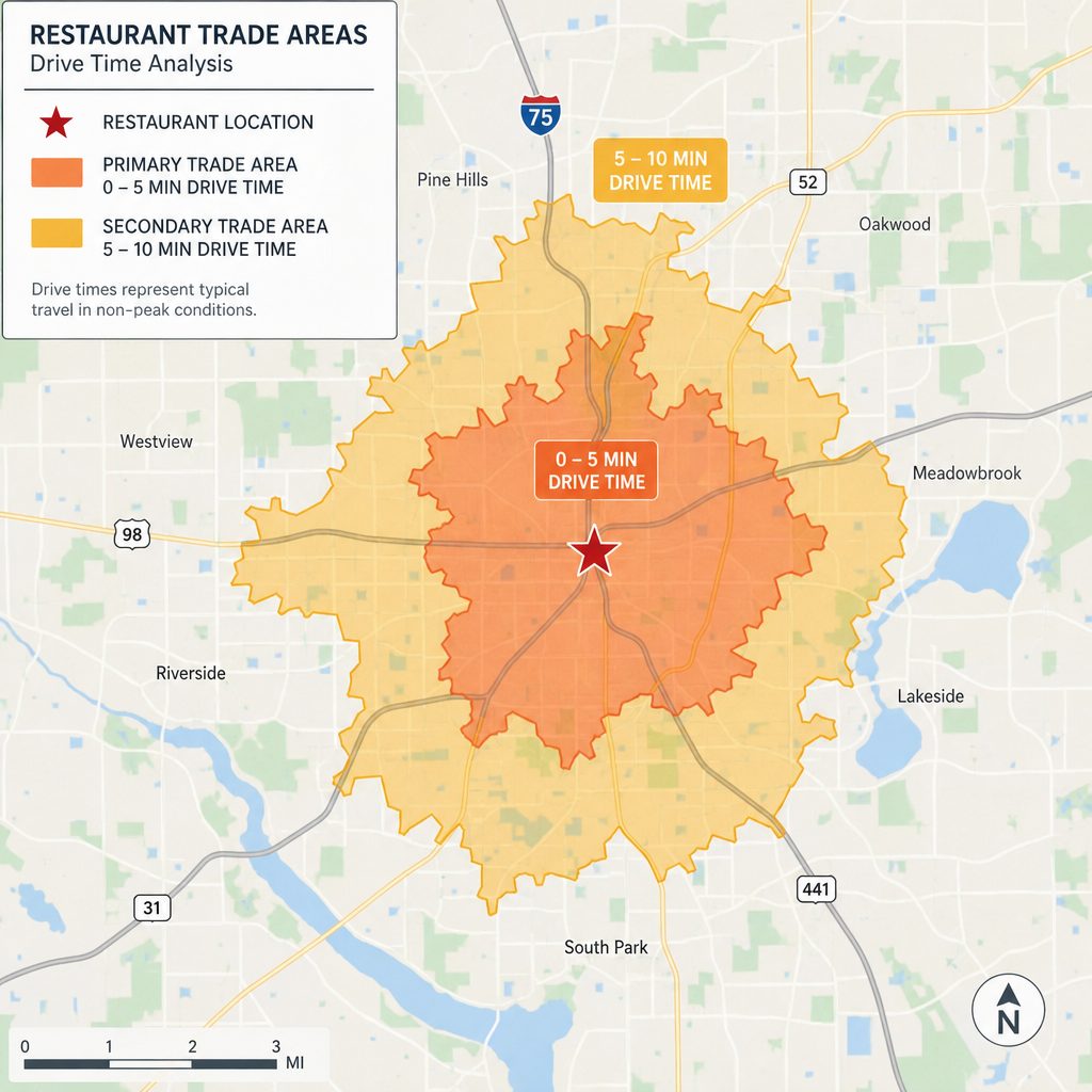 Trade area mapping, competitive density, and market saturation analysis