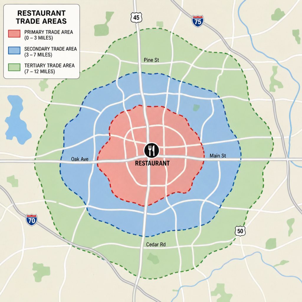 Restaurant trade area mapping and competitive landscape audit