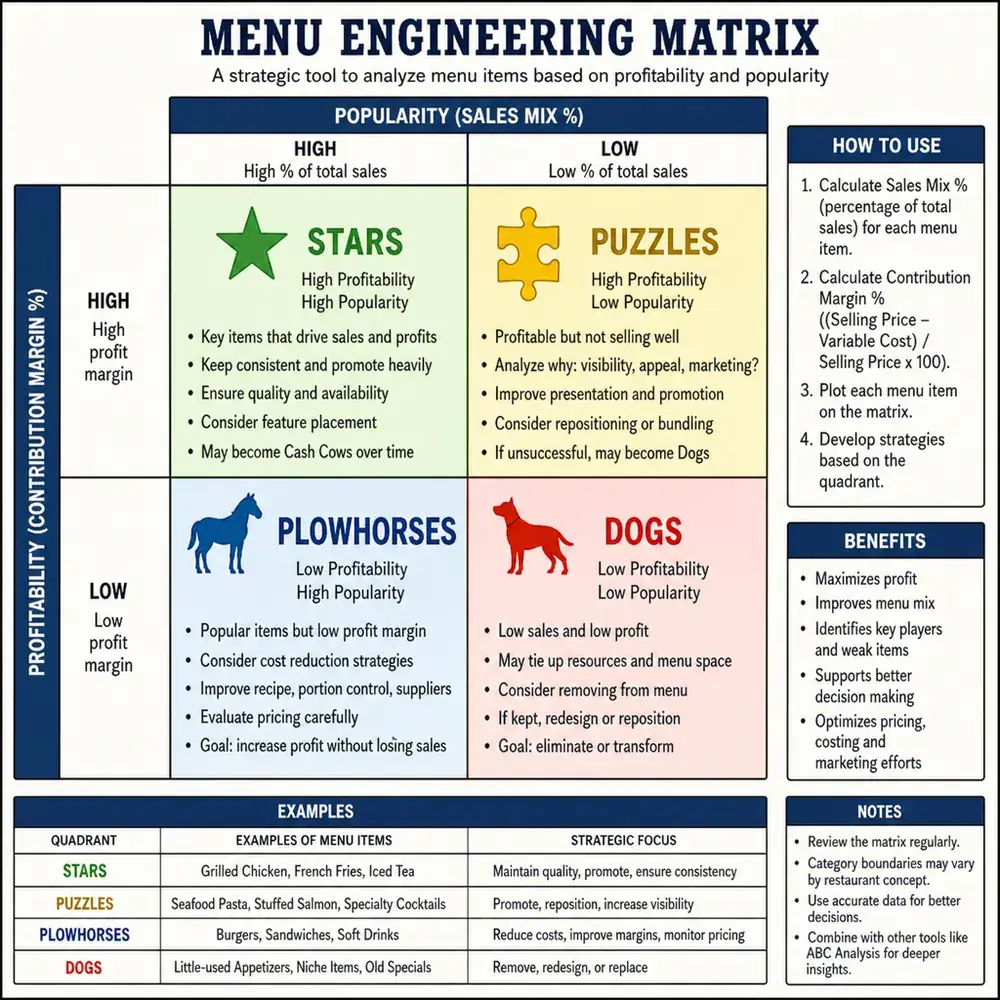 Menu engineering matrix for restaurant profitability using business intelligence