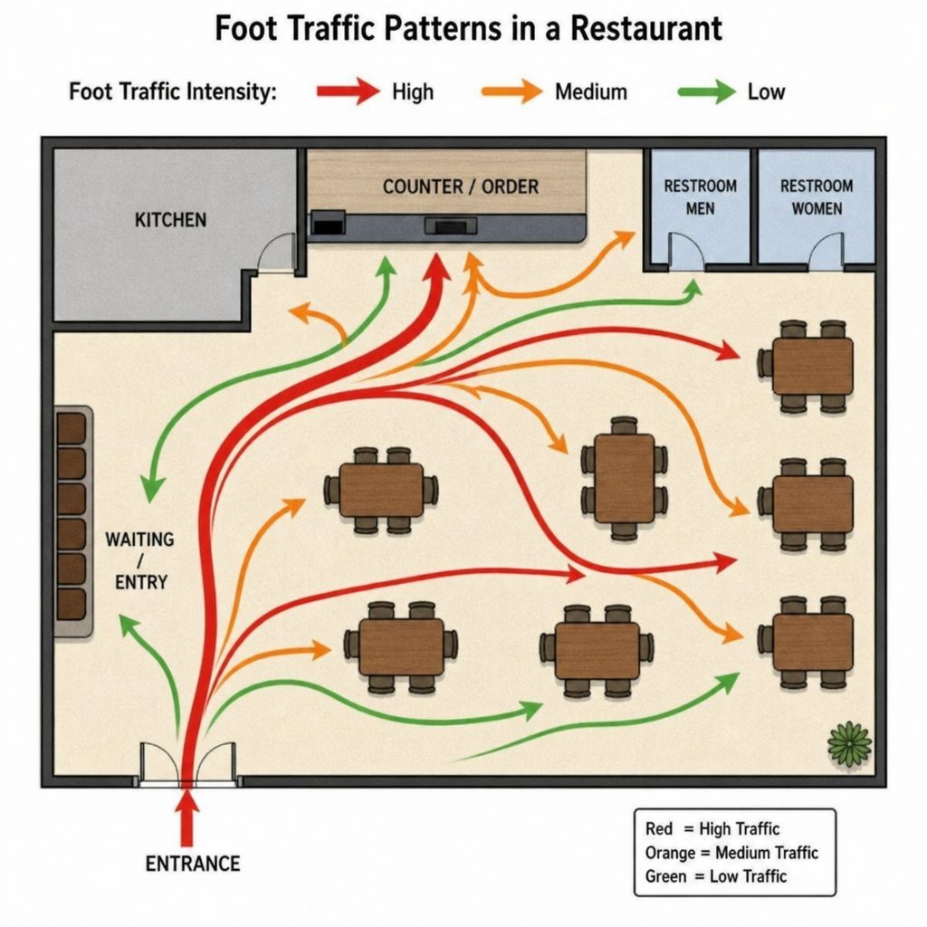 Restaurant foot traffic analysis metrics for site selection and revenue planning