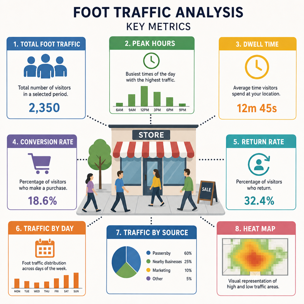 Key foot traffic metrics volume frequency and duration for restaurants