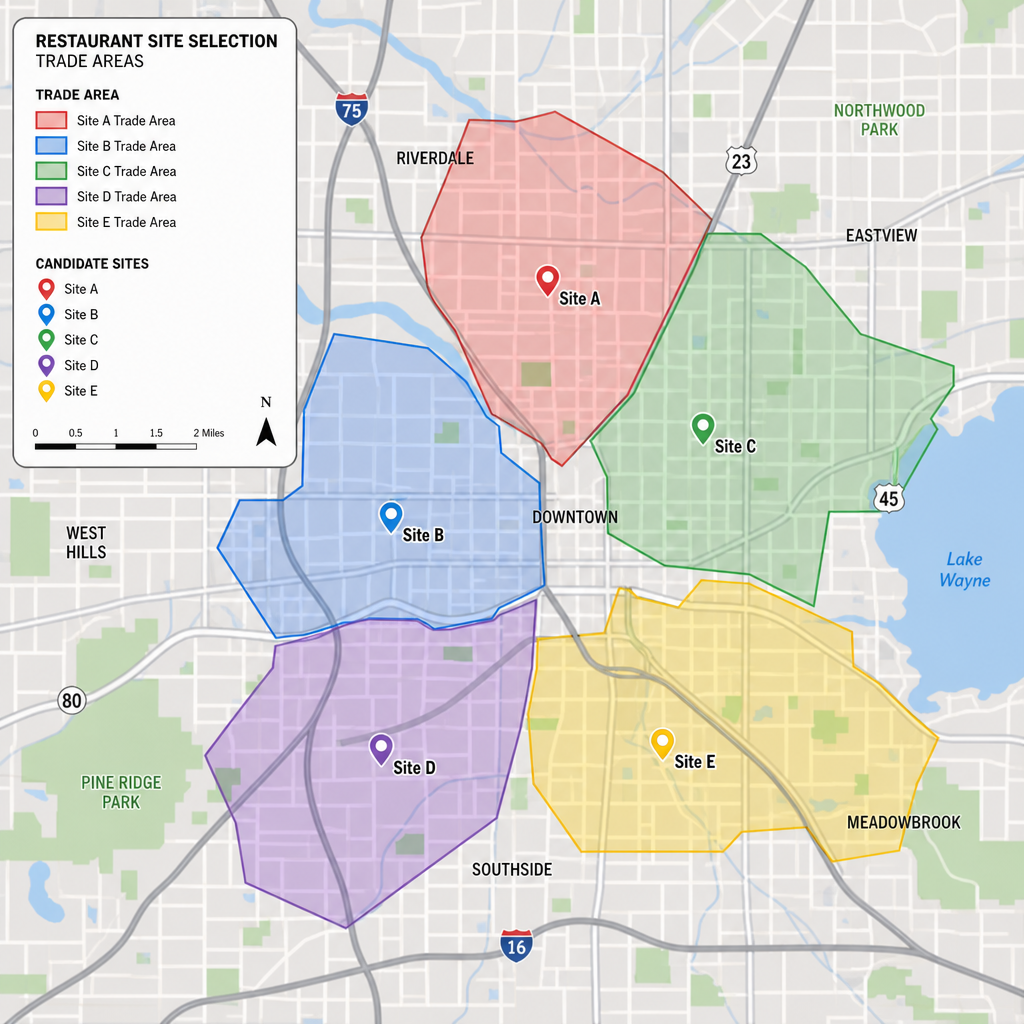 GIS trade area mapping for restaurant site selection beyond simple radius circles