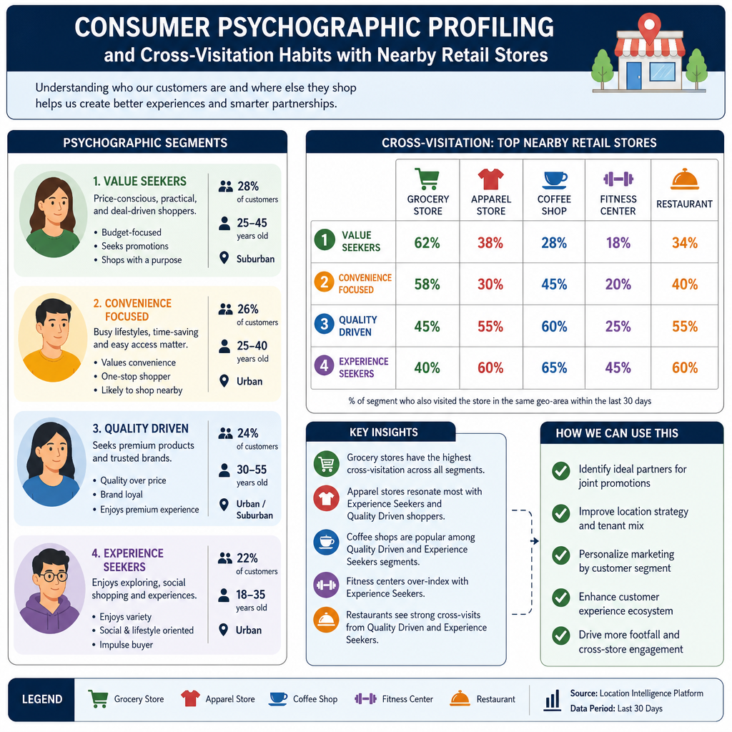 Psychographic profiling and cross-visitation patterns for restaurant location intelligence