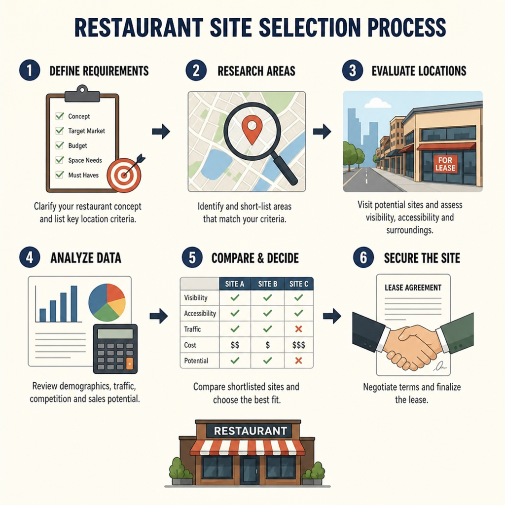 Restaurant site selection process and location analysis checklist