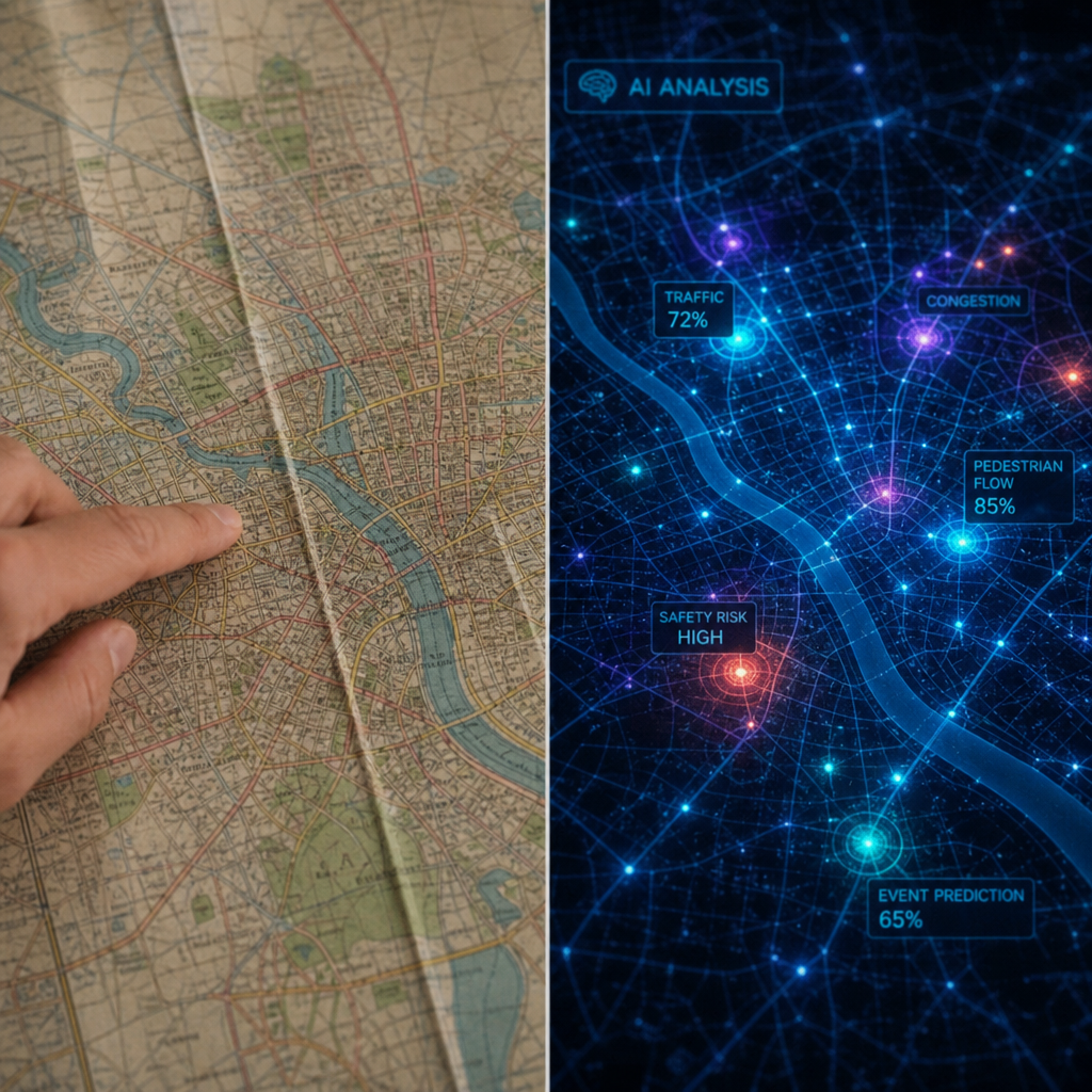 AI restaurant site selection features including demographic mapping, trade area polygons, and daypart traffic analysis