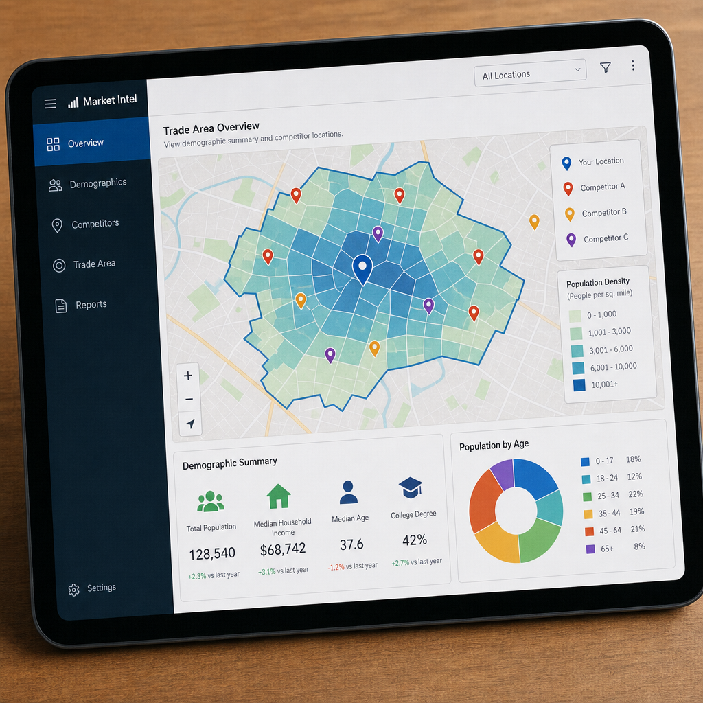 Demographics foot traffic and competition mapping for restaurant site selection