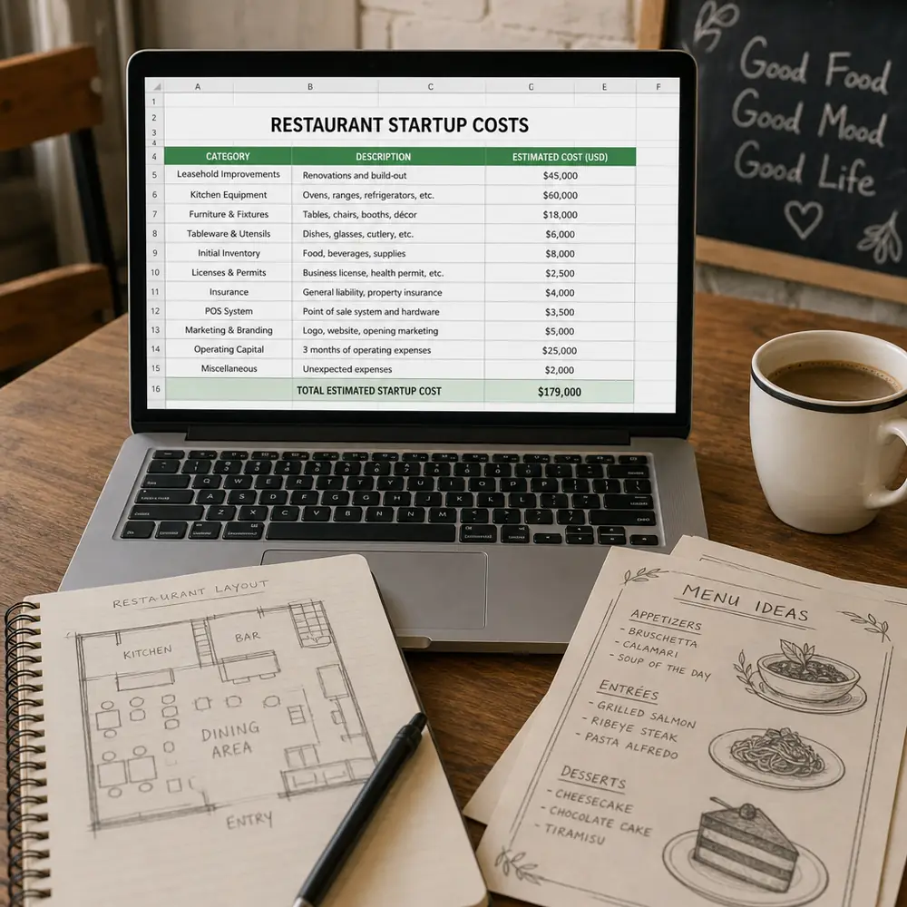 Restaurant startup costs spreadsheet, financing and budget planning