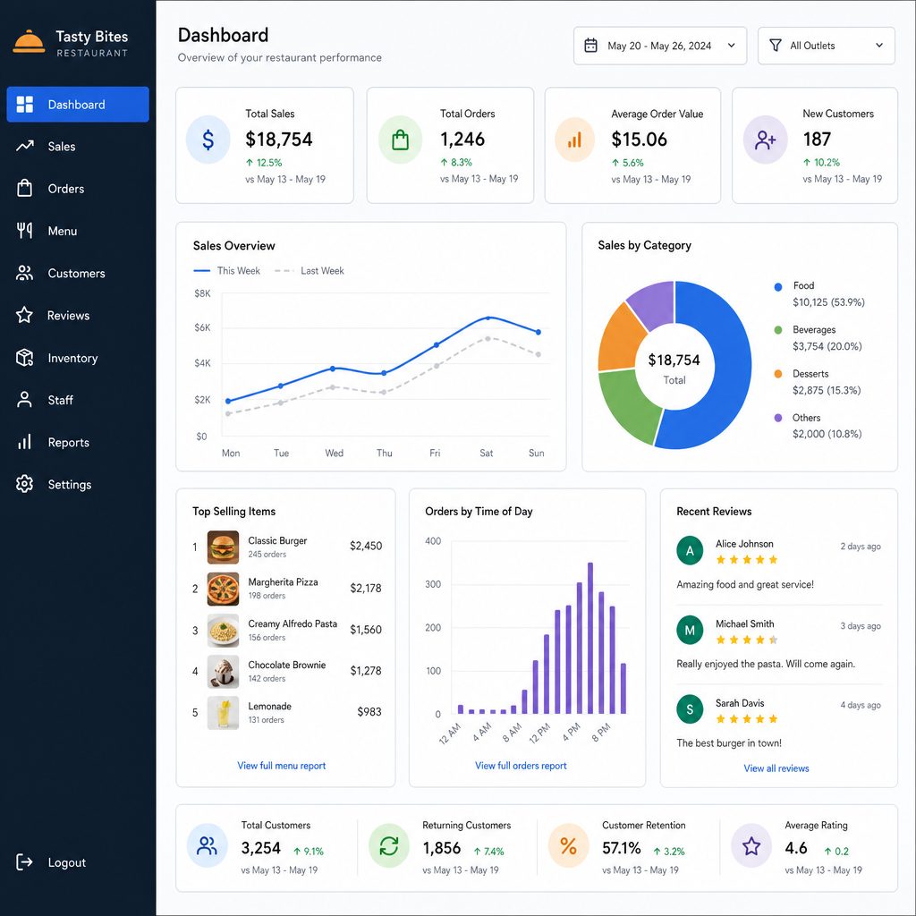 Key features of restaurant expansion software including reporting and scalability